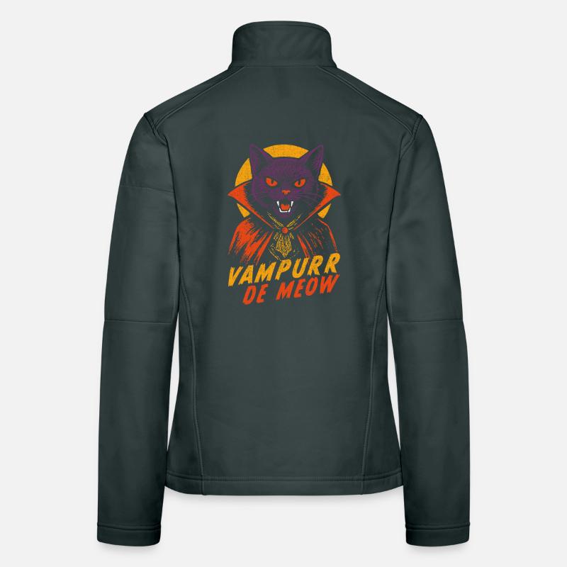 Vampurr De Meow Retro Comic Vampire Cat Women's Softshell Jacket
