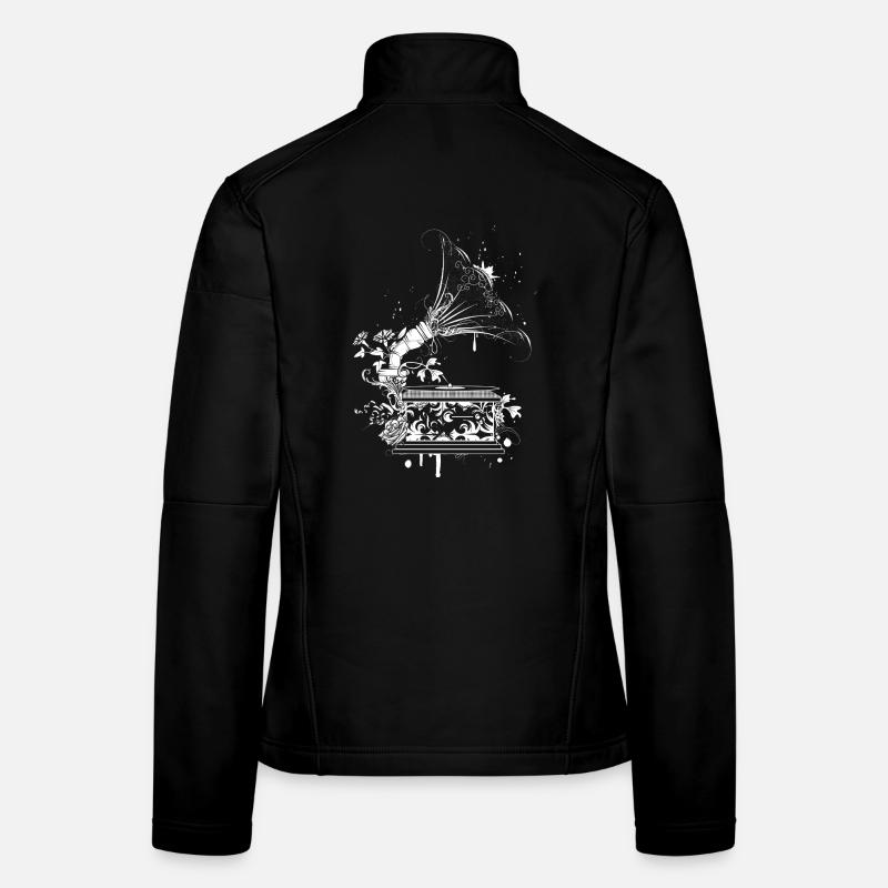 Nostalgisches Grammophon – florale Line Art Frauen Softshelljacke