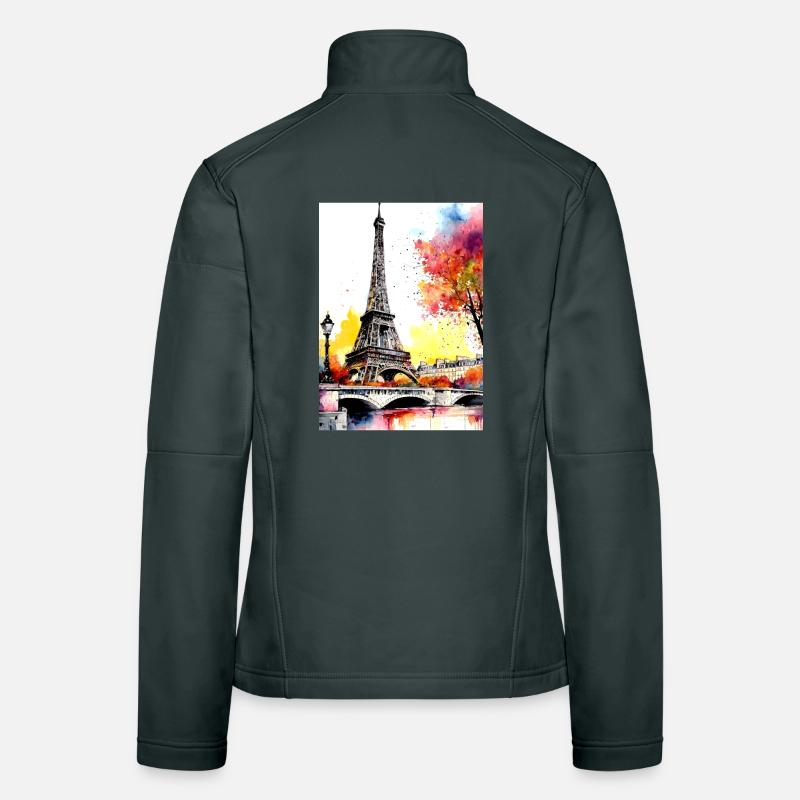 Tour Eiffel en aquarelle automnale Veste en tissu softshell Femme