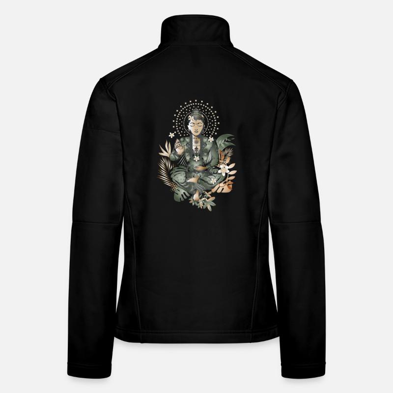 Buddha mit exotischen Blüten & Pflanzen Frauen Softshelljacke