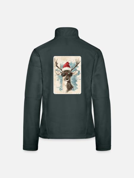 Rentier Hirsch Geweih Reindeer Vintage Weihnachten - Frauen Softshelljacke - Schwarz - Hinten