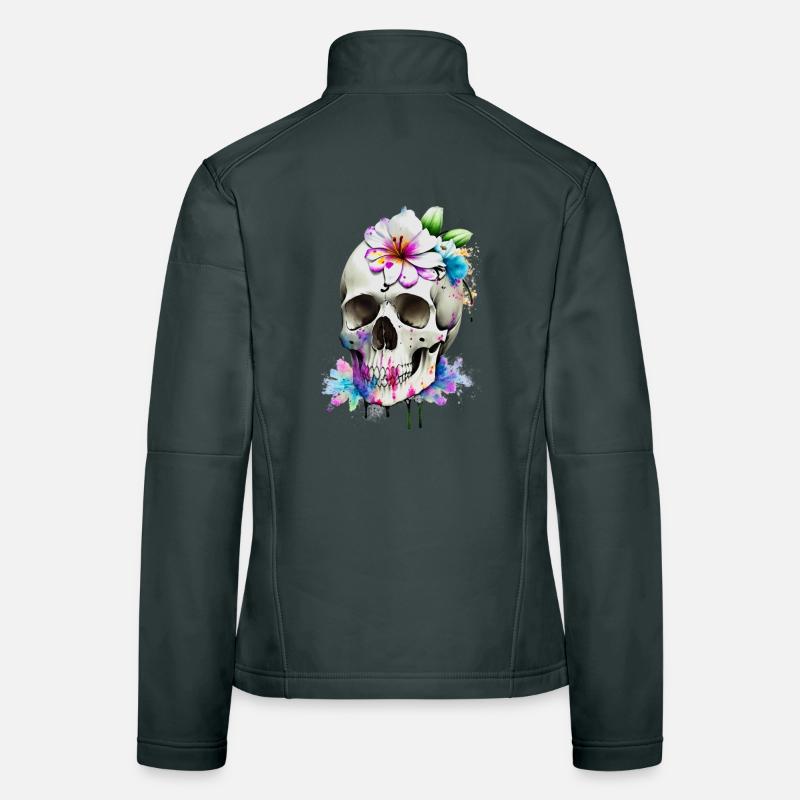 Schädel mit Lilien Frauen Softshelljacke