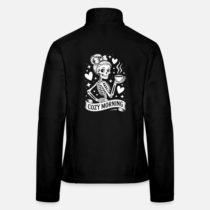 Skeleton with Coffee Cozy Morning Women's Softshell Jacket