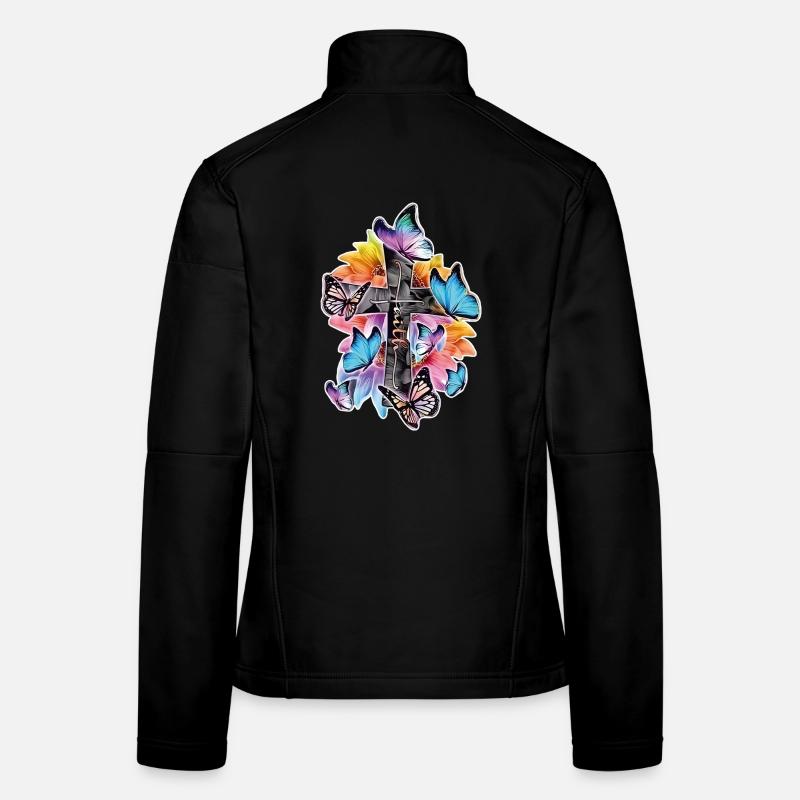 Faith and Hope – Cross with Butterflies - Women's Softshell Jacket - black