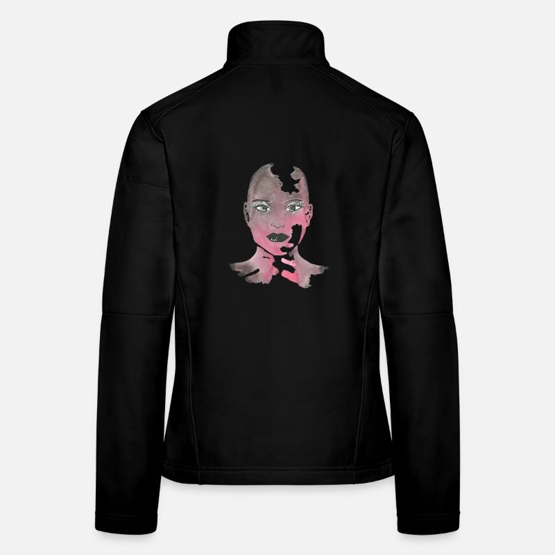 Torn Pink Watercolor Portrait - Women's Softshell Jacket - black