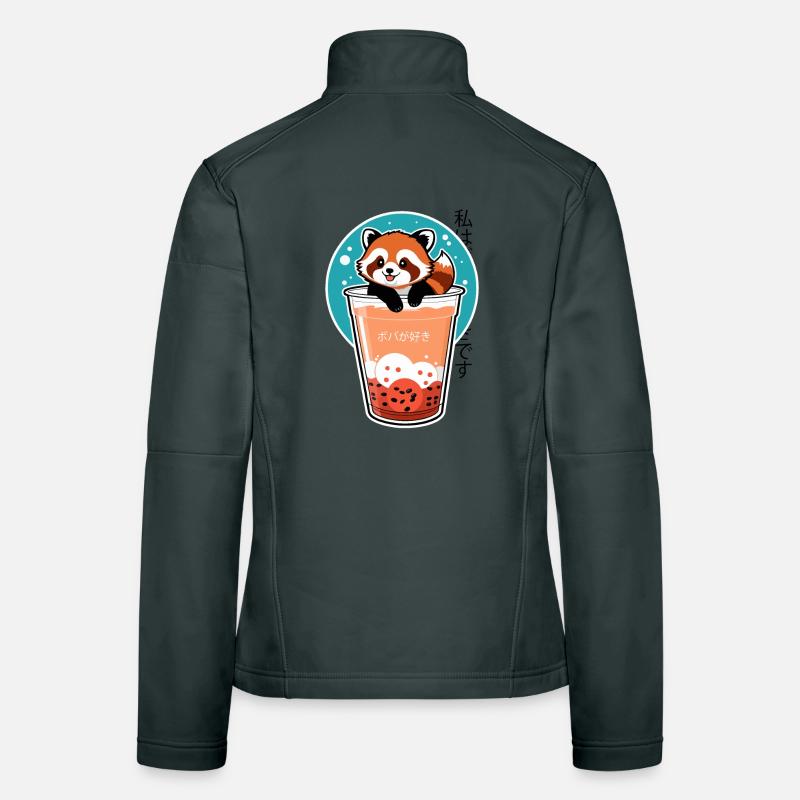 Kawaii Red Panda in Bubble Tea – Boba Design Women's Softshell Jacket