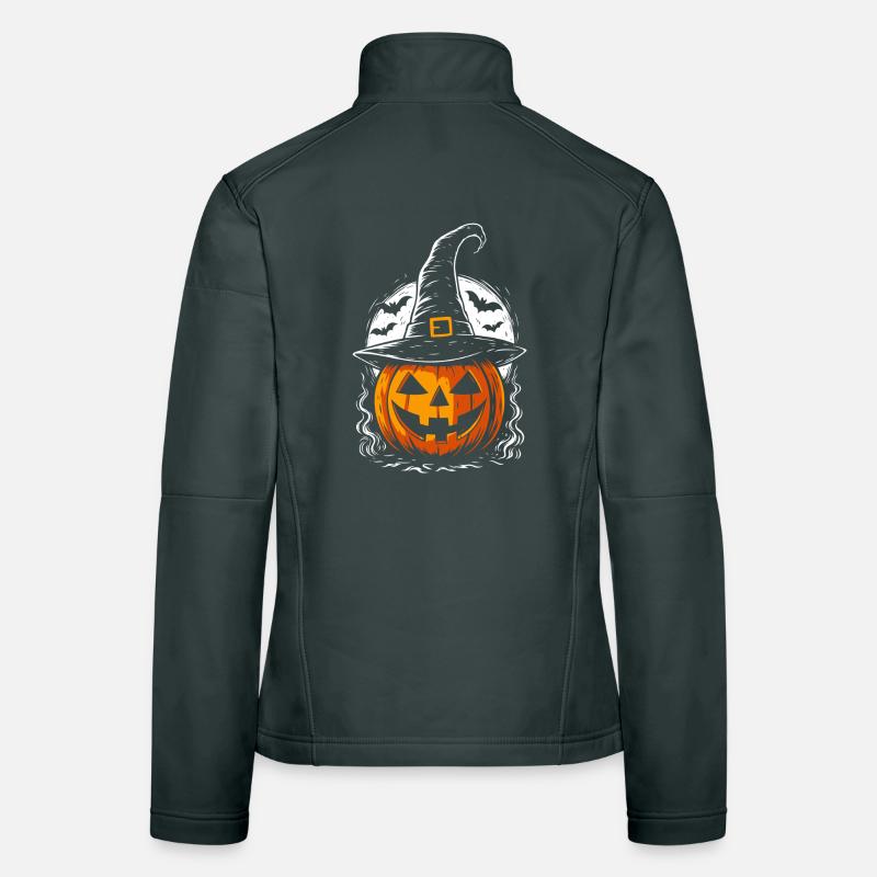 Spooky pumpkin with witch hat & full moon Women's Softshell Jacket