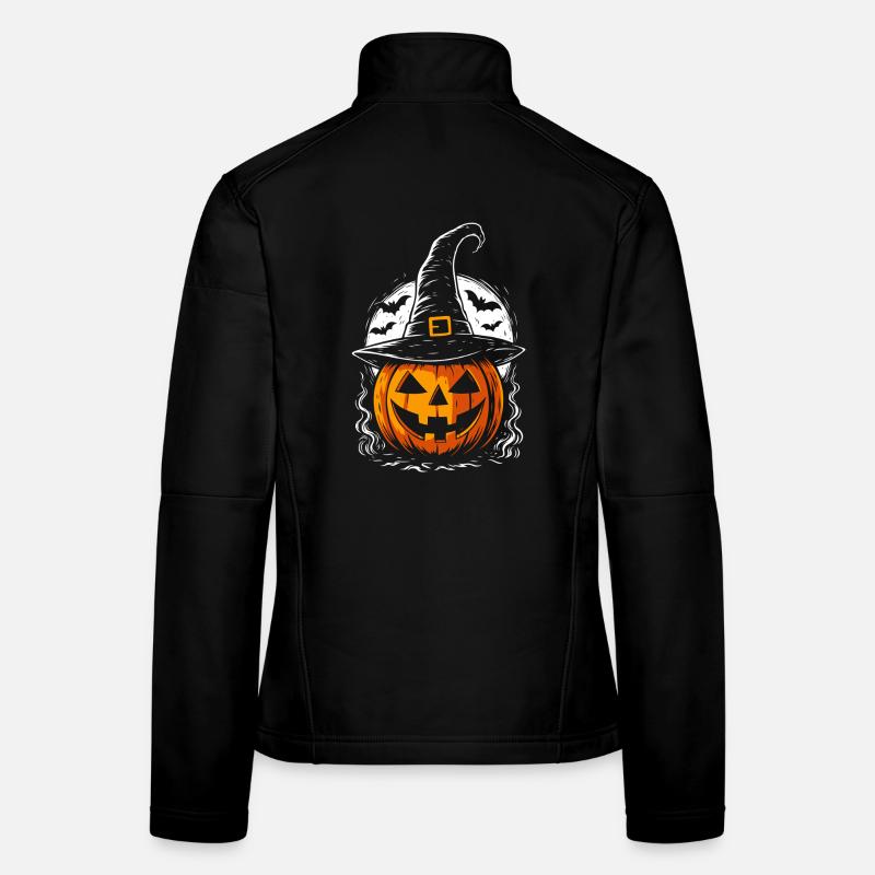 Spooky pumpkin with witch hat & full moon - Women's Softshell Jacket - black