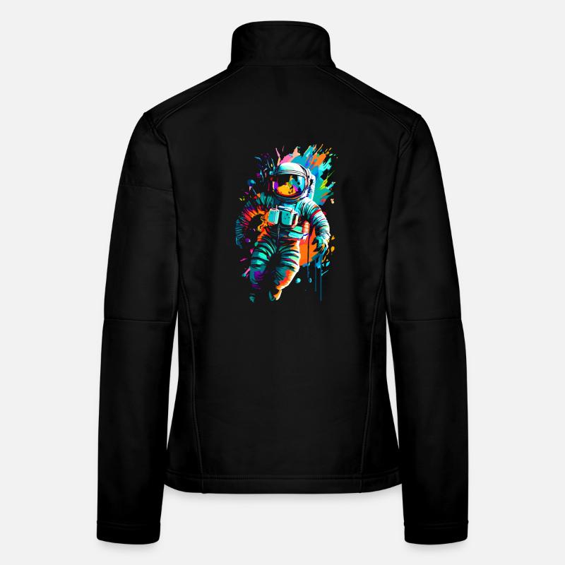 Colored astronaut in space space Women's Softshell Jacket