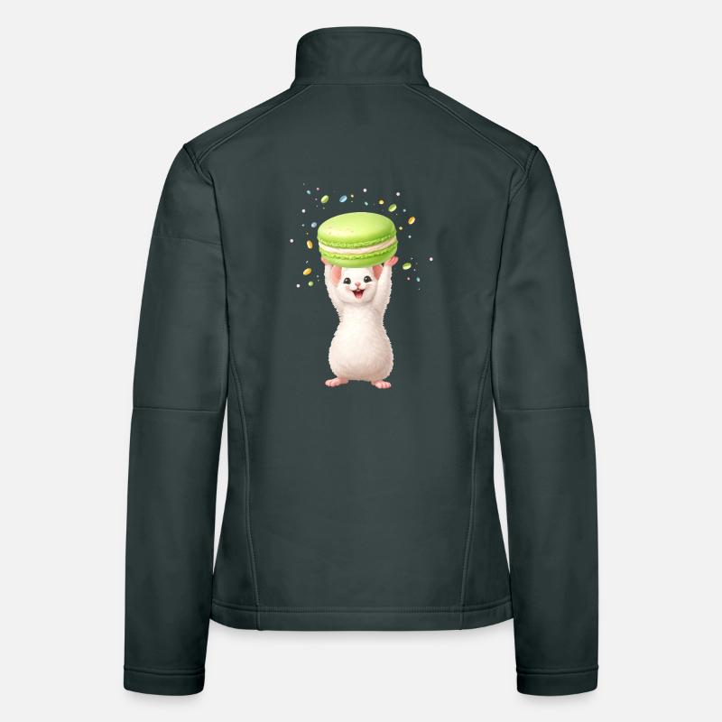 Cute mouse with green macaron Women's Softshell Jacket