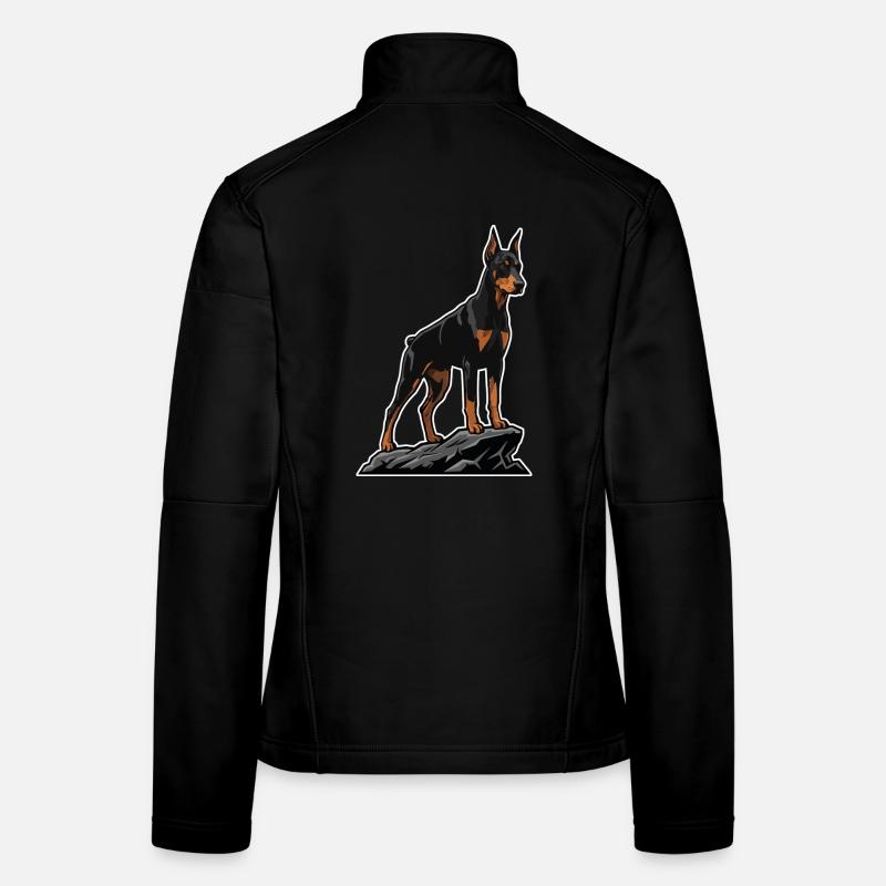 Chien Dobermann sur Rocher Portrait Élite Noir Veste en tissu softshell Femme