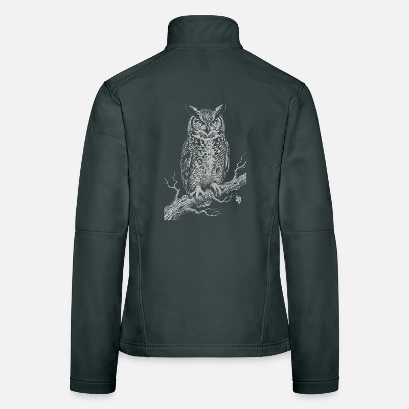 Silhouette de hibou sur une branche éclairée par la lune Veste en tissu softshell Femme