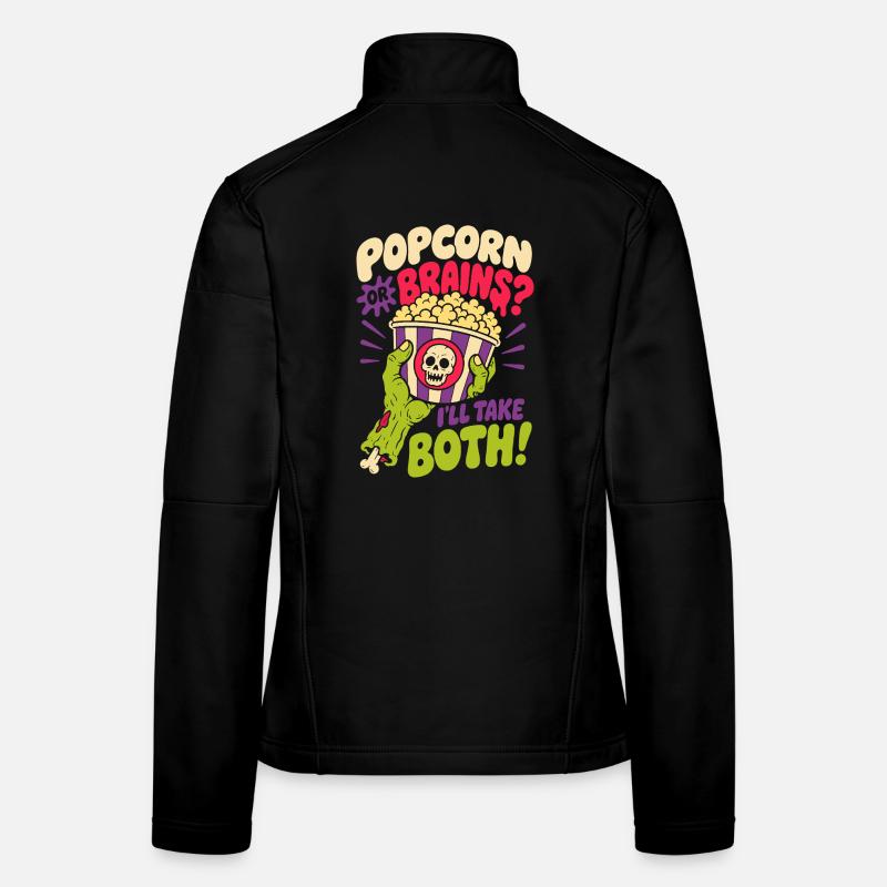 Popcorn Or Brains Funny Zombie Design Frauen Softshelljacke