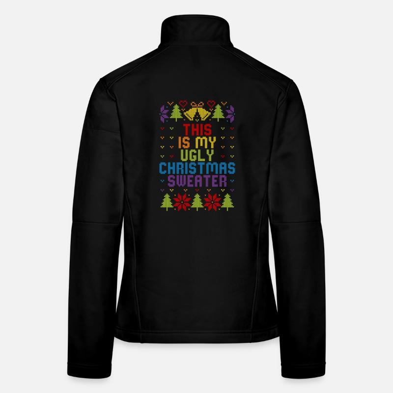 Ugly Christmas Sweater Regenbogen  - Frauen Softshelljacke - Schwarz