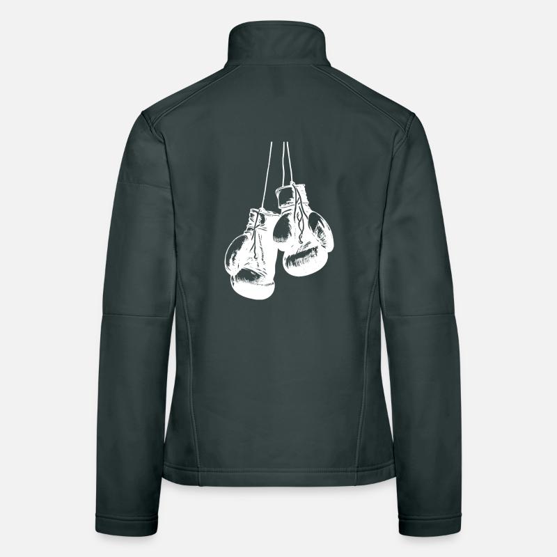 Conception de gants de boxe blancs suspendus. Conception de logo Veste en tissu softshell Femme