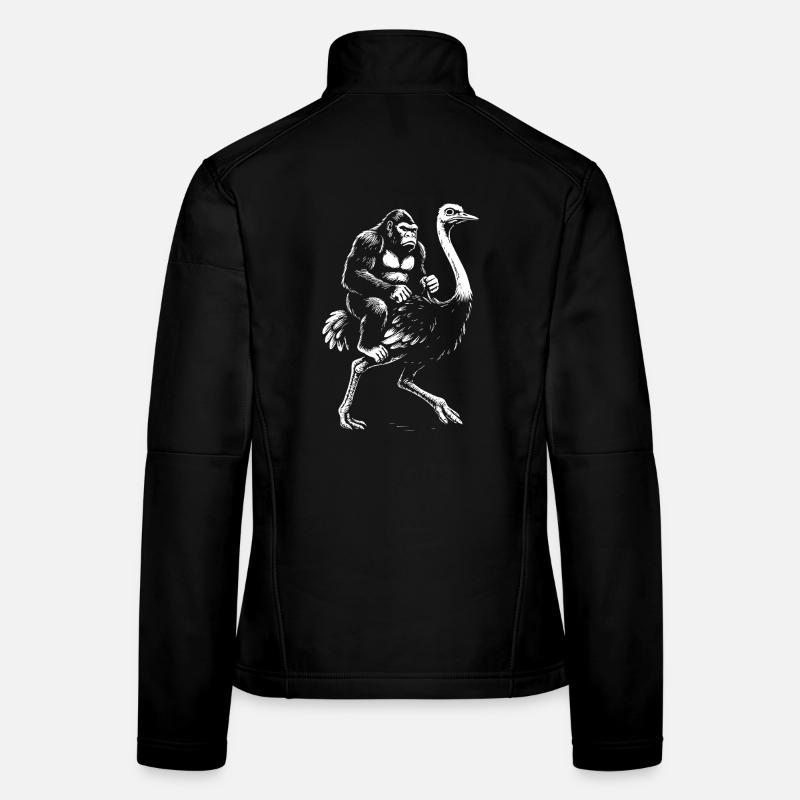 Gorilla reitet auf einem Strauß Illustration Frauen Softshelljacke
