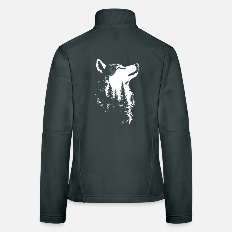 Silhouette de forêt de loups nordiques Veste en tissu softshell Femme