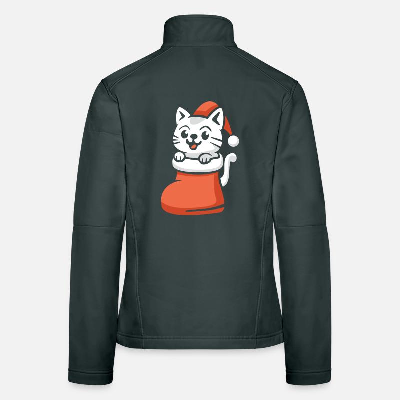 Chat de Noël mignon en bas de Noël dessin animé Veste en tissu softshell Femme
