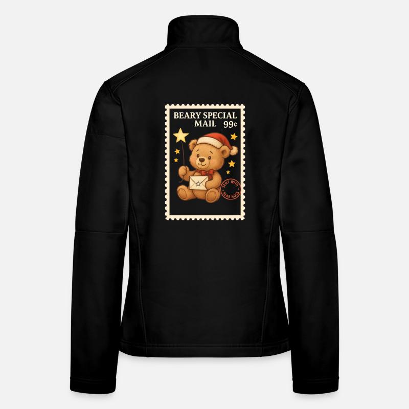 Christmas Postage Stamp Teddy Bear Wand Mail Women's Softshell Jacket