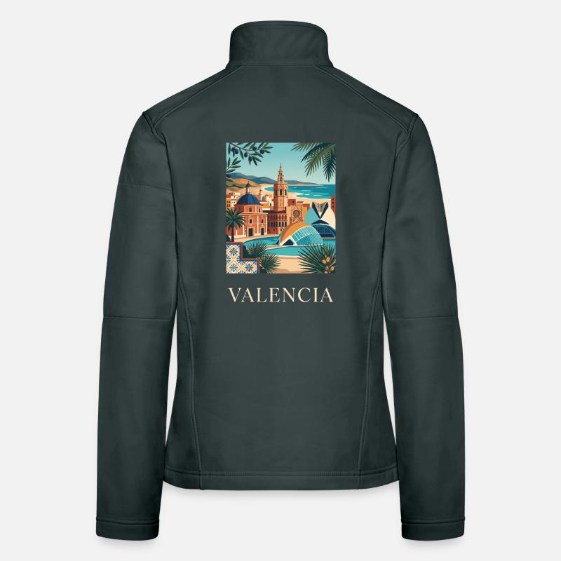 Affiche de voyage sur l’architecture côtière de Valence en Espagne Veste en tissu softshell Femme
