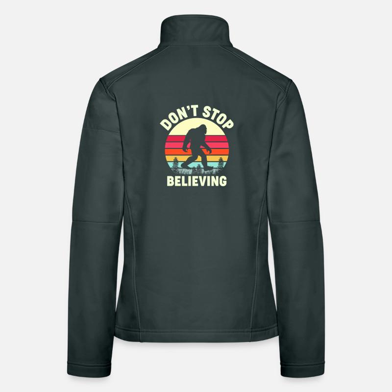Retro Don't Stop Believing Bigfoot Women's Softshell Jacket