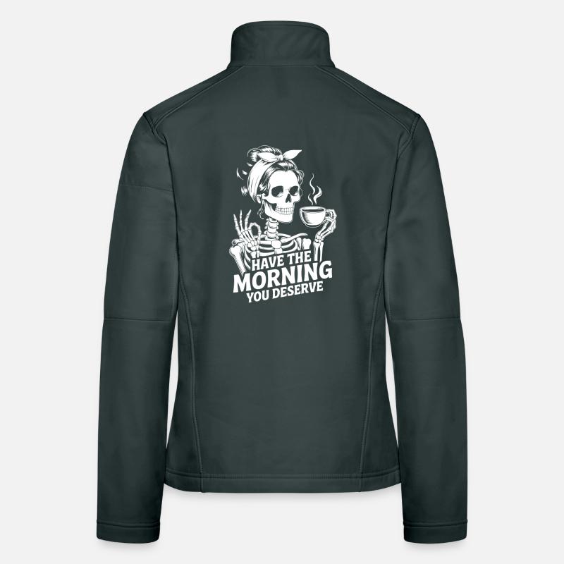 Kaffeekick Skelett Morgenritual Frauen Softshelljacke