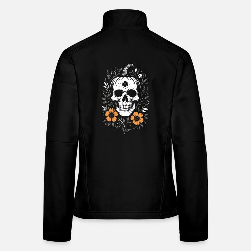Crâne d’Halloween avec tige de citrouille et fleurs Veste en tissu softshell Femme