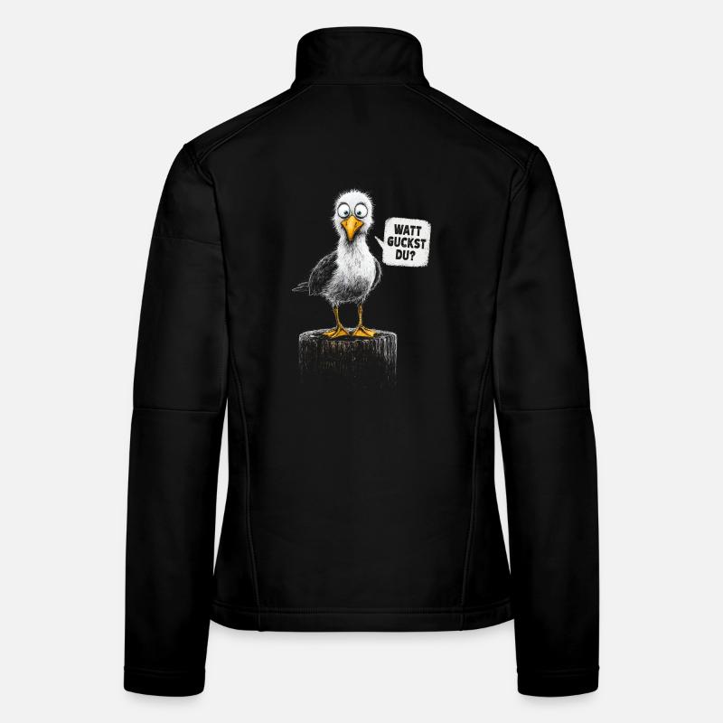 Que regardes-tu ? Mouette effrontée – Humour de la mer du Nord Veste en tissu softshell Femme