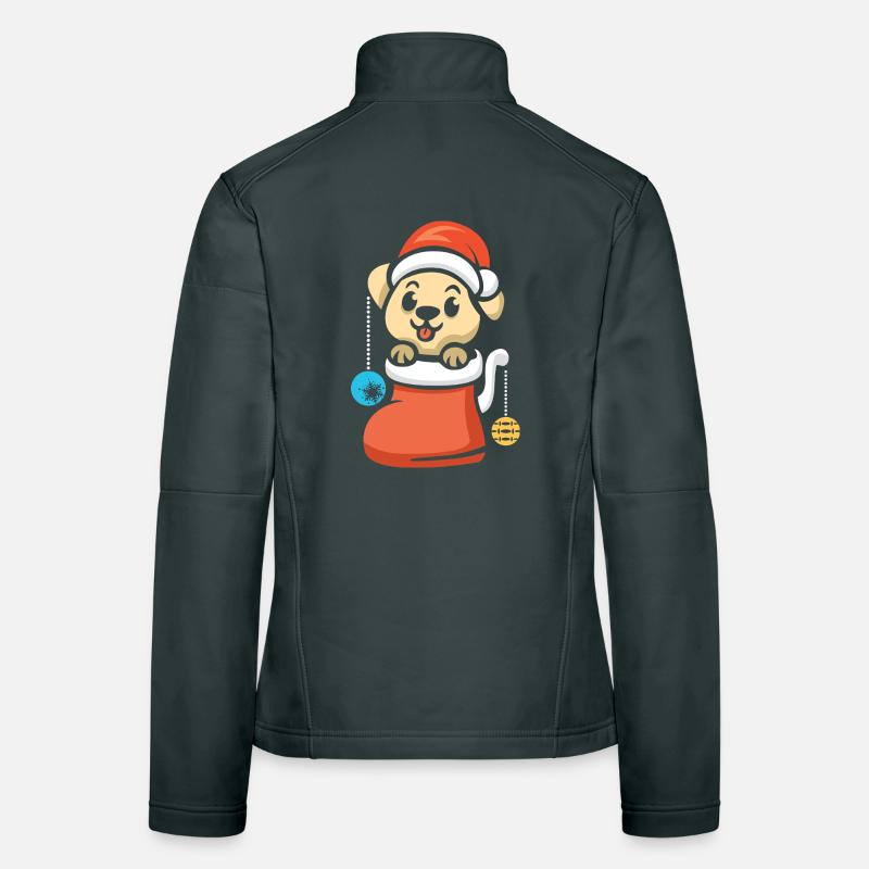 Chiot de Noël avec bijoux dans le coffre Veste en tissu softshell Femme