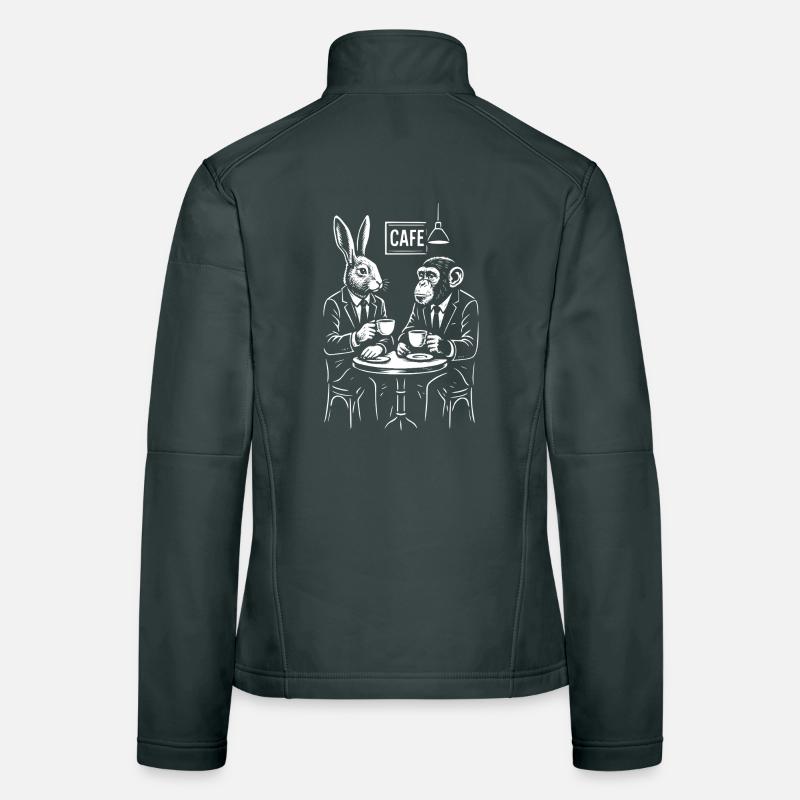 Portrait du lapin et du singe du café Veste en tissu softshell Femme