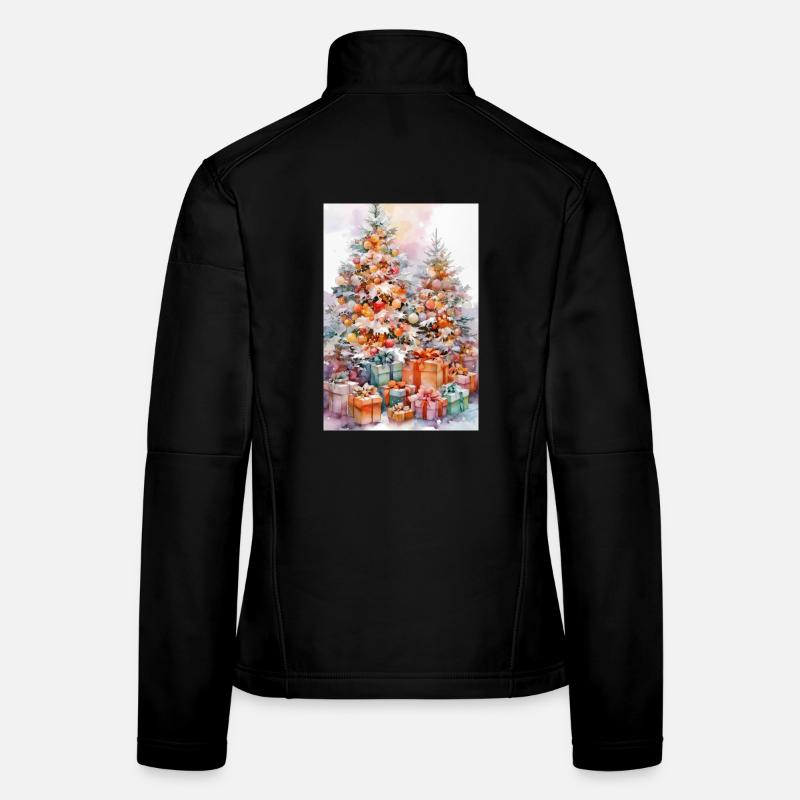 Christmas Watercolor: Trees and Packages - Women's Softshell Jacket - black