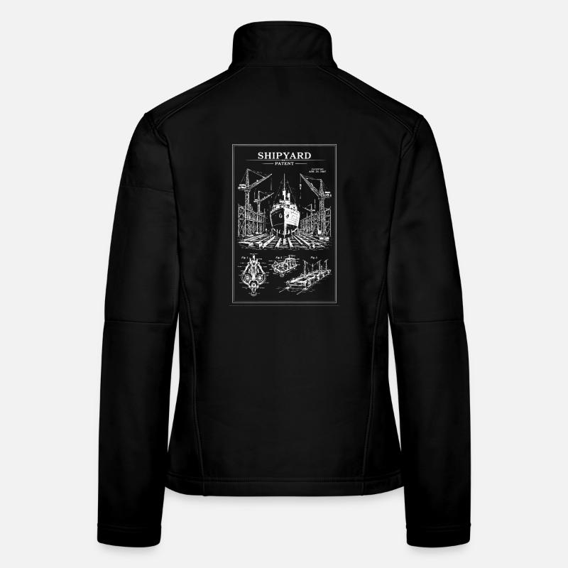 Vintage Shipyard Patent Line Art Women's Softshell Jacket