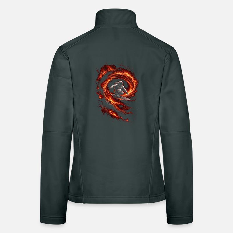 Astronaute surfeur dans vortex braise volcan Veste en tissu softshell Femme