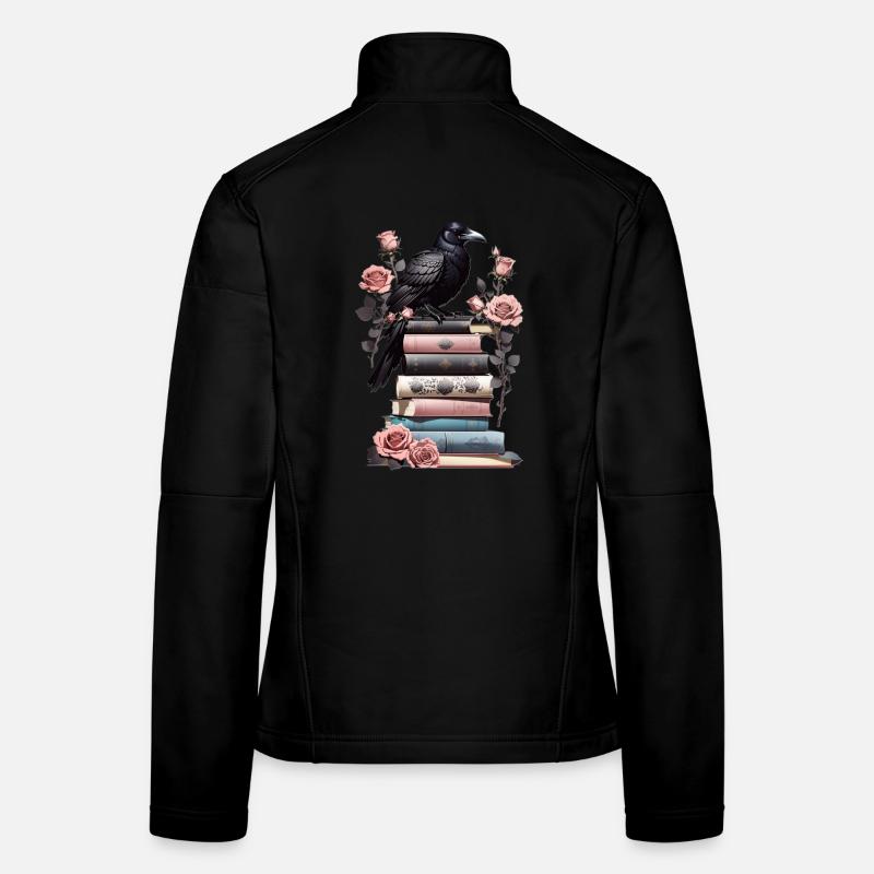 Bücherstapel mit Rabe Frauen Softshelljacke