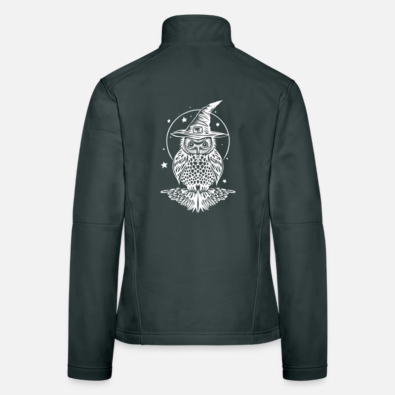 Eule mit Hexenhut und Sternen im Herbst Frauen Softshelljacke