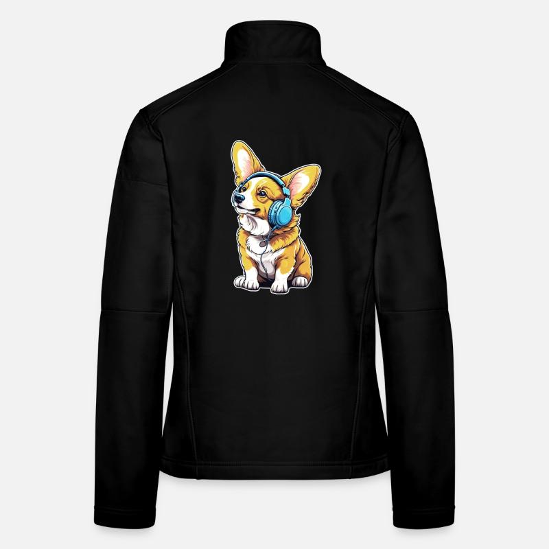 Corgi with headphones Women's Softshell Jacket