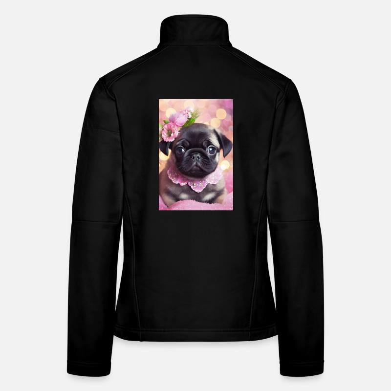 Hübsche Bulldogge mit Blumenkranz - Frauen Softshelljacke - Schwarz