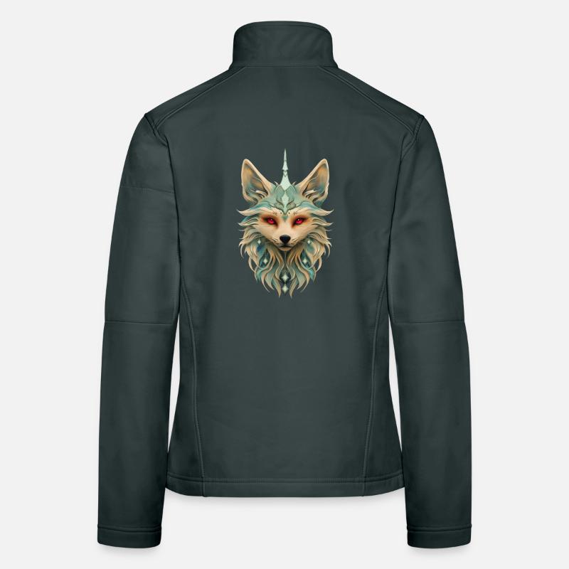 Mystical fox with piercing red eyes. Women's Softshell Jacket
