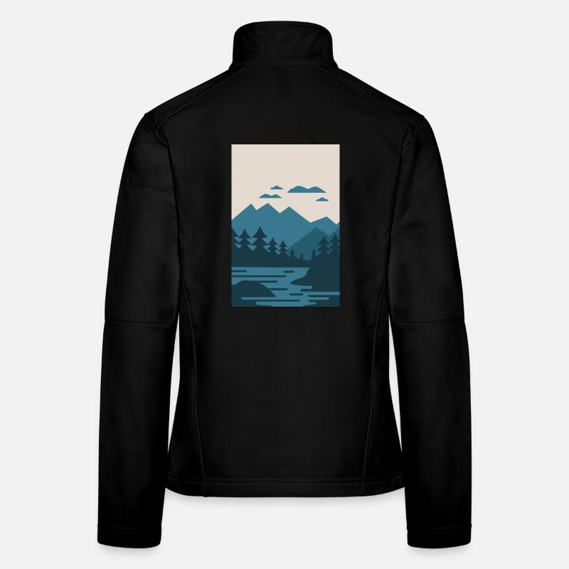 Vintage-Landschaft mit See und Bergen Frauen Softshelljacke