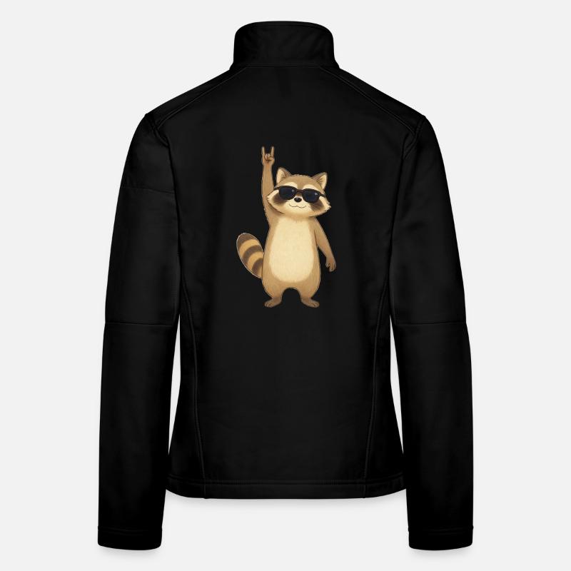 Retro Waschbär Rocker - Frauen Softshelljacke - Schwarz