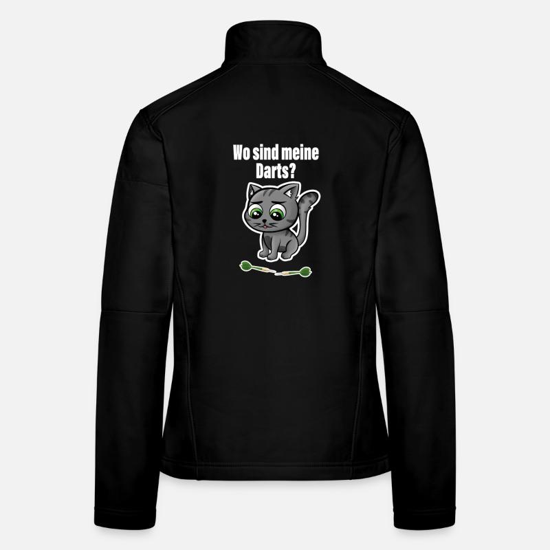 Cute cat is looking for her darts! Perfect for darts fans Women's Softshell Jacket