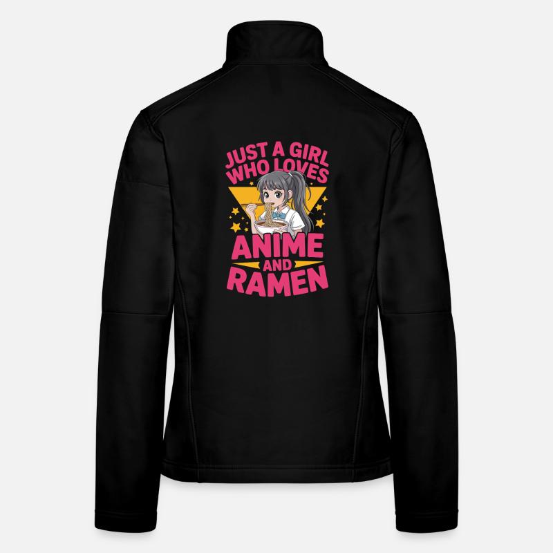 Fille d’anime avec des ramen et du texte Veste en tissu softshell Femme