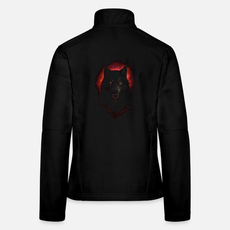 Dark Wolf Intense Night Creature Red Halo Women's Softshell Jacket