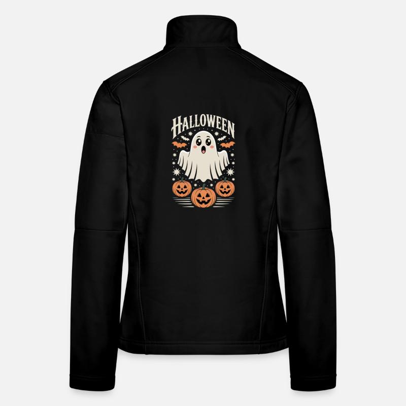 Scary Halloween ghost with pumpkins Women's Softshell Jacket