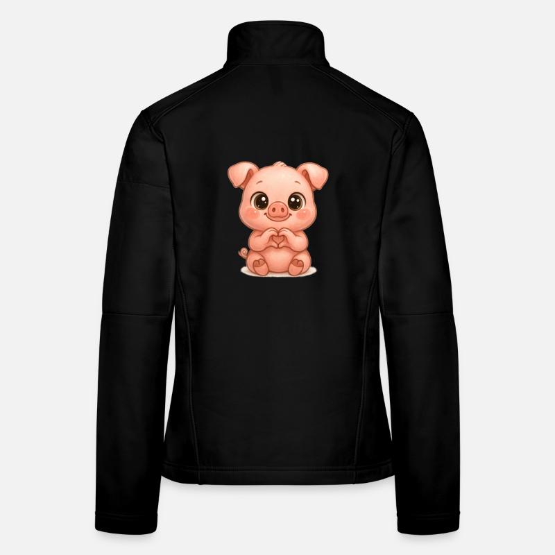 Cute Pig with Heart Hands - Women's Softshell Jacket - black