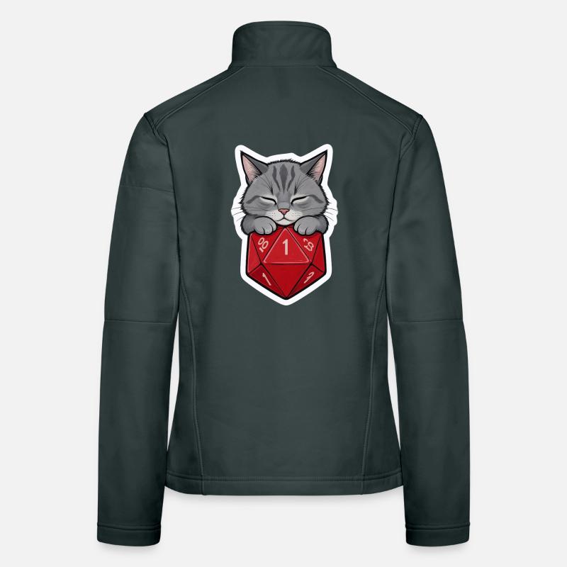 Bébé chat endormi sur D20 Cube – Dessin animé Veste en tissu softshell Femme
