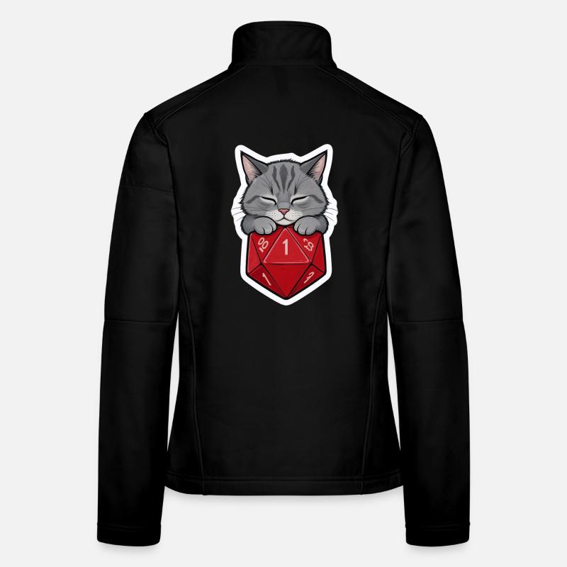 Bébé chat endormi sur D20 Cube – Dessin animé Veste en tissu softshell Femme