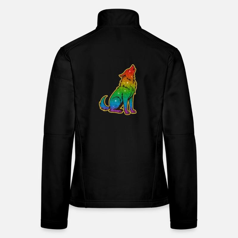 Howling Rainbow Wolf Glitter Silhouette Women's Softshell Jacket