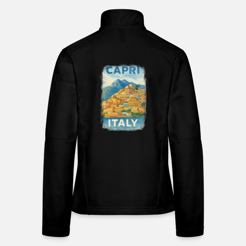 Capri Italie – Aquarelle Avis de voyage Méditerranée Veste en tissu softshell Femme