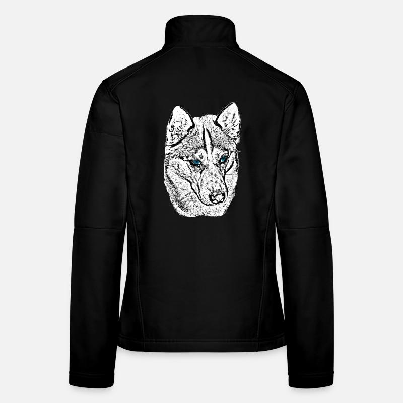 Tête de loup dessinant des yeux bleus Veste en tissu softshell Femme